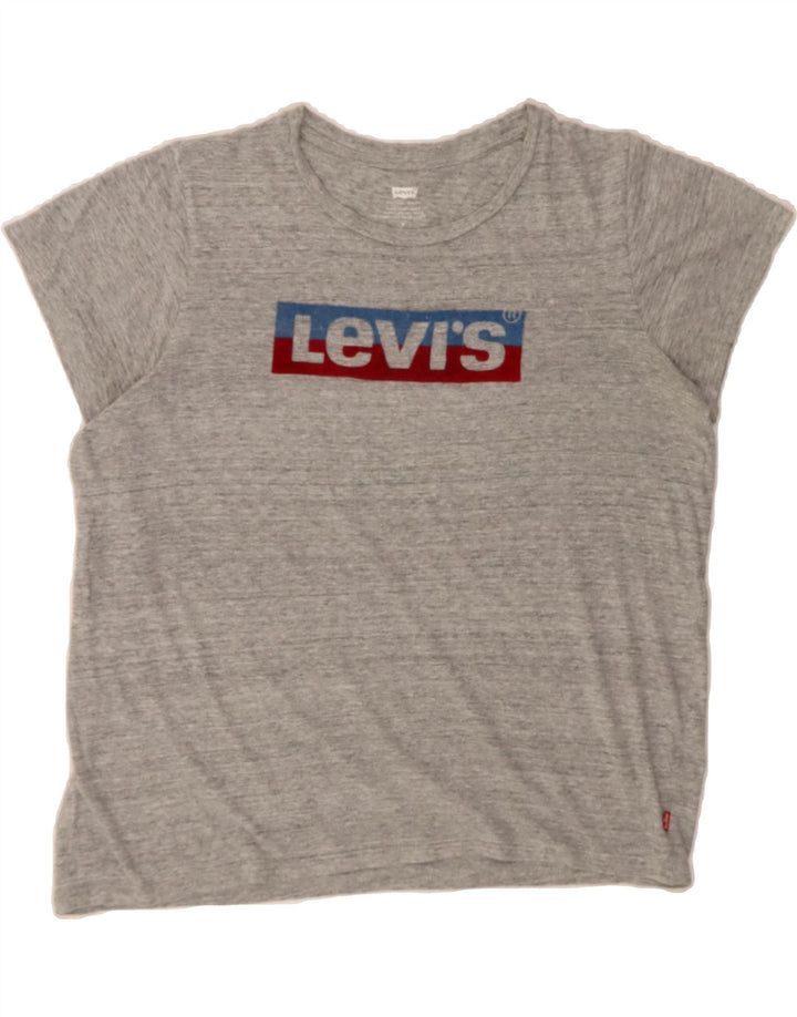 LEVI'S Womens Graphic T-Shirt Top UK 14 Medium Grey Flecked Vintage Levi's and Second-Hand Levi's from Messina Hembry 