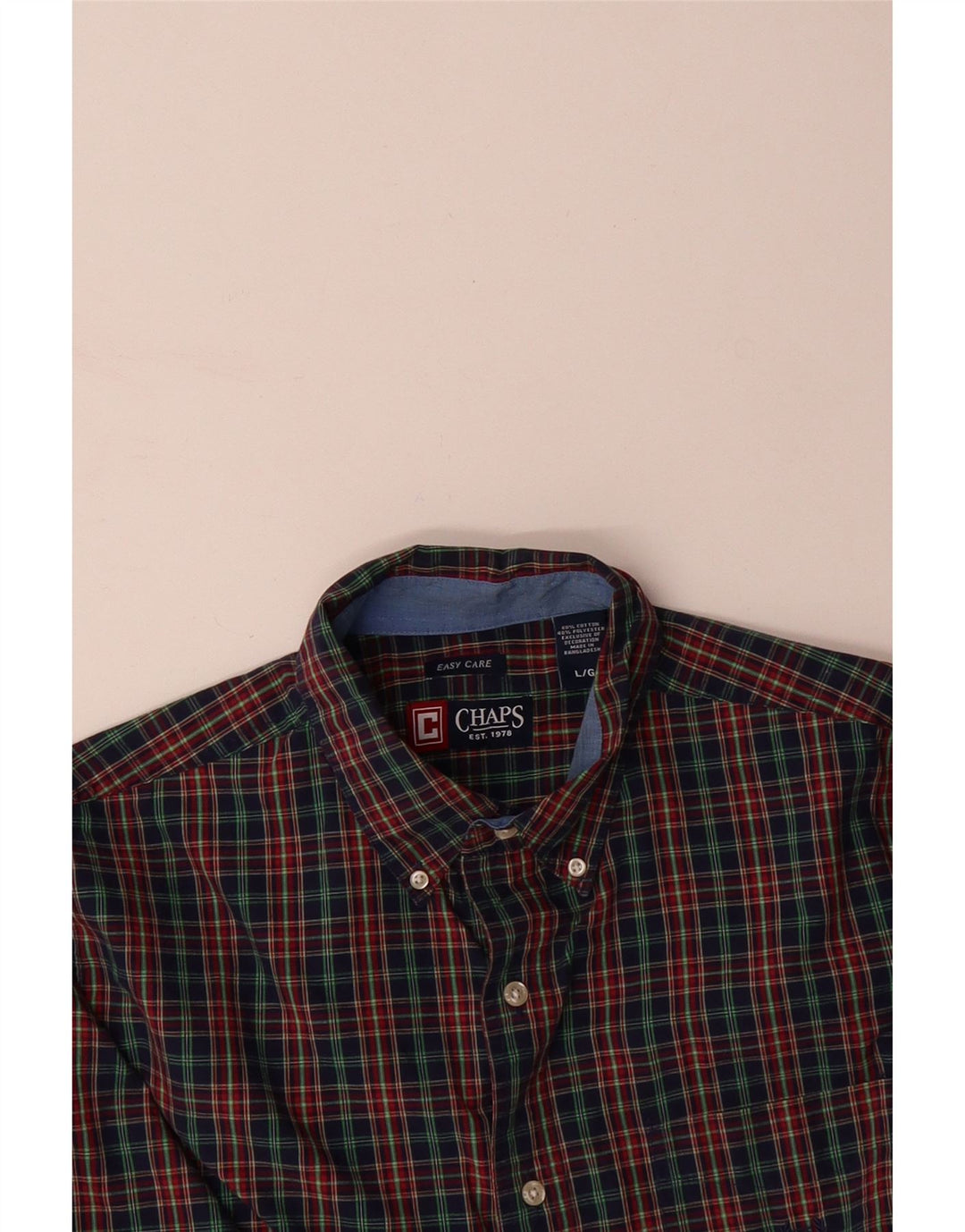 CHAPS Mens Grant Fit Shirt Large Navy Blue Check Cotton