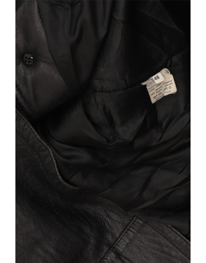 VINTAGE Abrigo de cuero con capucha de gran tamaño para mujer IT 48 XL Cuero negro