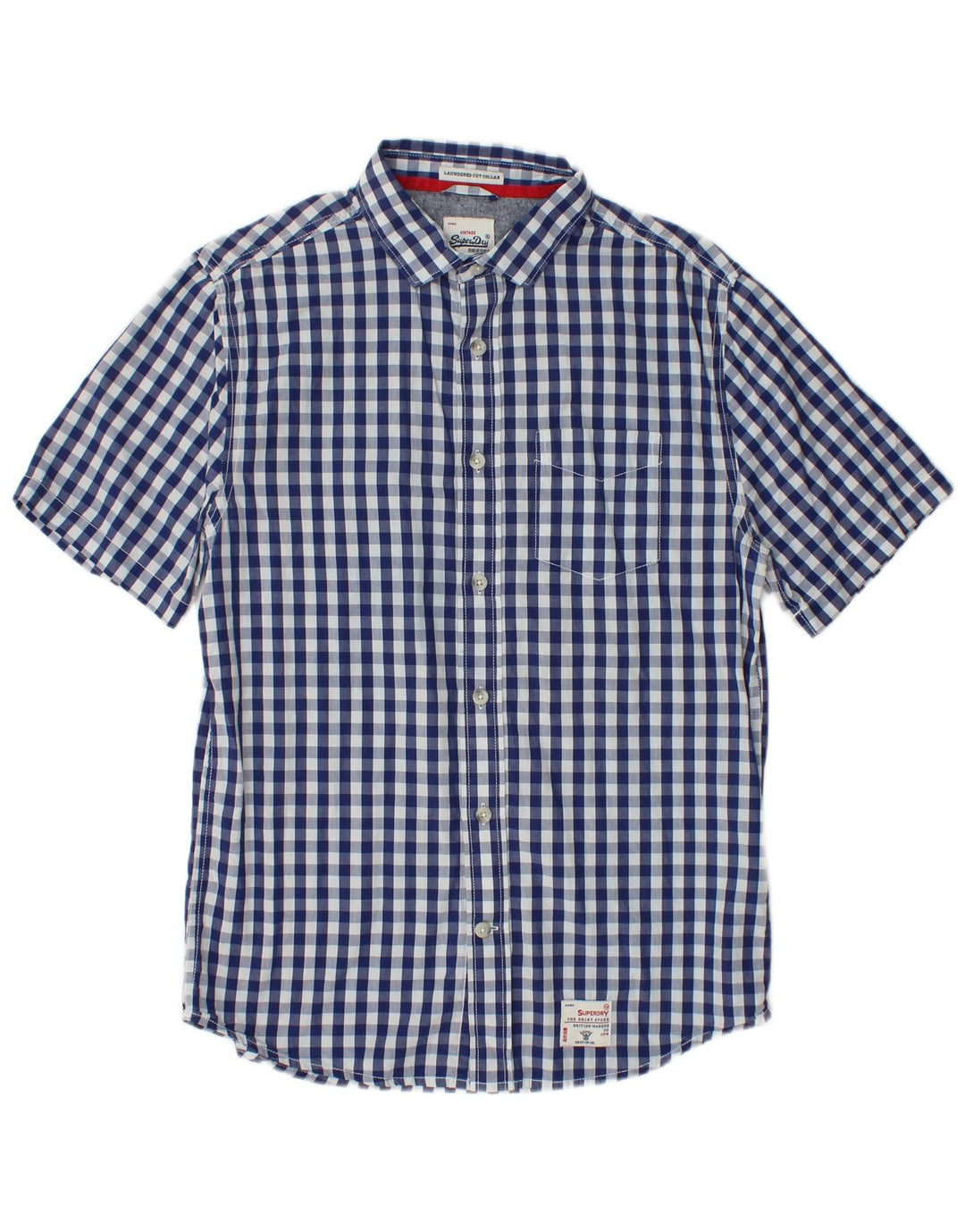 SUPERDRY Camisa de manga corta para hombre de algodón a cuadros azul marino grande