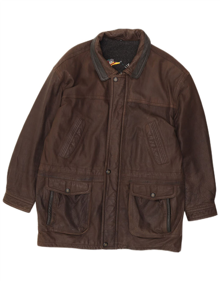 JOHN B Chaqueta de cuero para hombre UK 46 3XL Cuero marrón