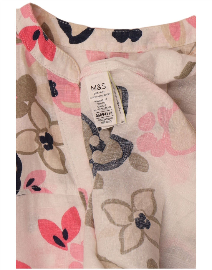 Marks & Spencer Blusa extragrande para mujer UK 40 Mediano Lino floral blanco