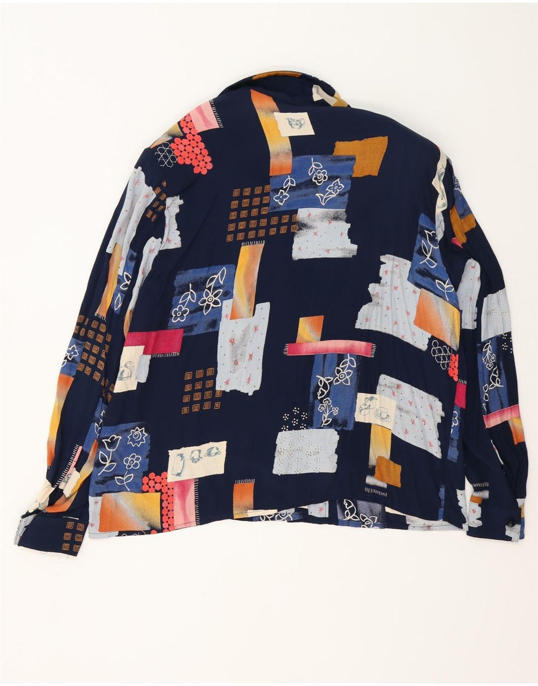 Vintage mujer suelta camisa blusa IT 42 medio azul marino patchwork