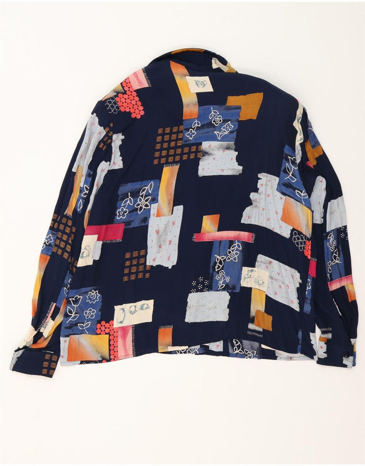 Vintage mujer suelta camisa blusa IT 42 medio azul marino patchwork