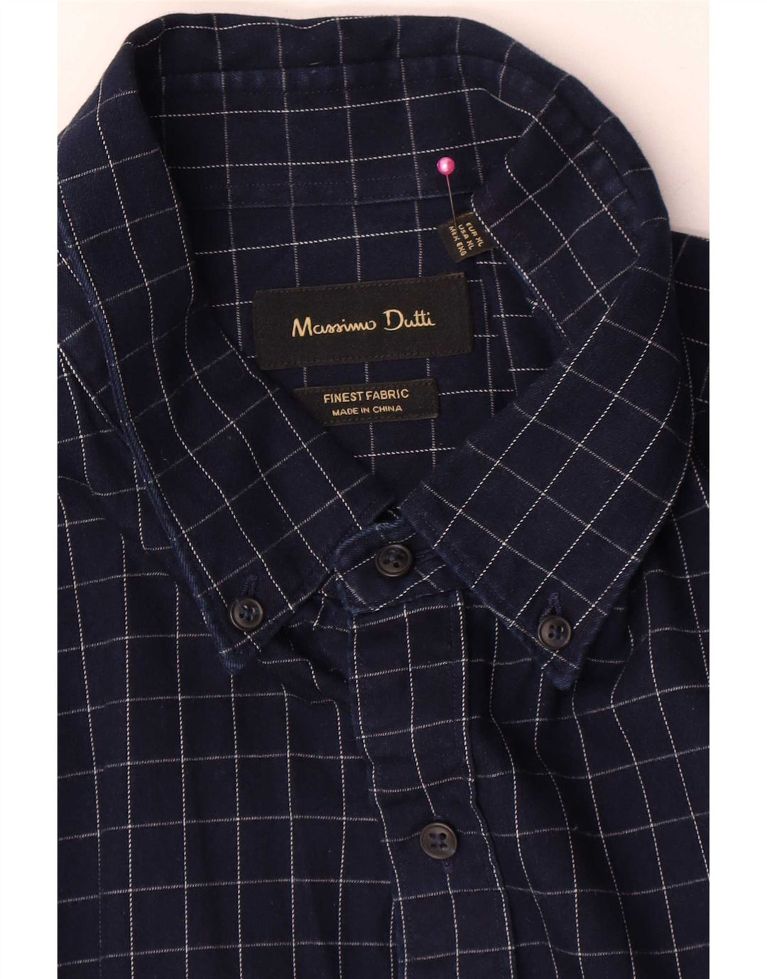 Massimo Dutti Camisa Franela Hombre XL Cuadros Azul Marino Algodón