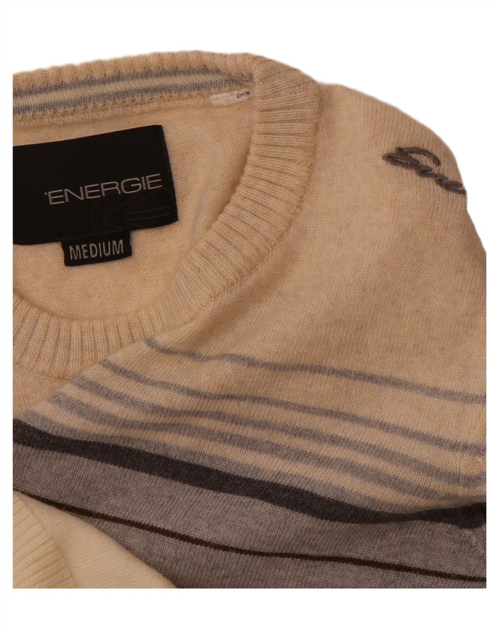 ENERGIE Jersey con cuello redondo para hombre, color beige medio, a rayas