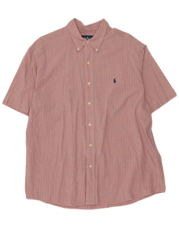 Ralph Lauren Camisa Monroe de Manga Corta para Hombre XL Algodón a Cuadros Naranja