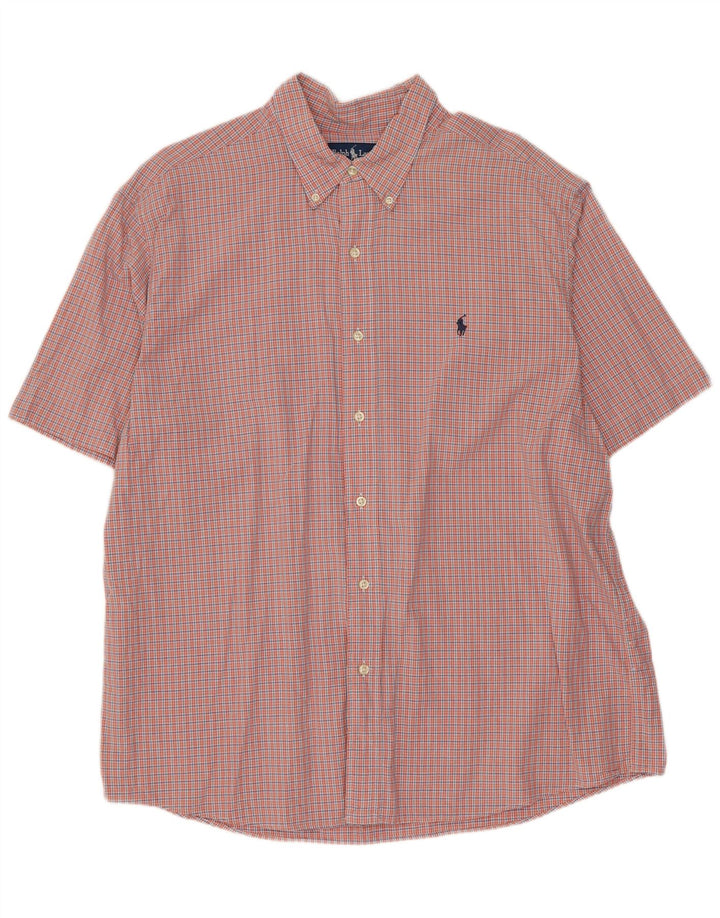 Ralph Lauren Camisa Monroe de Manga Corta para Hombre XL Algodón a Cuadros Naranja