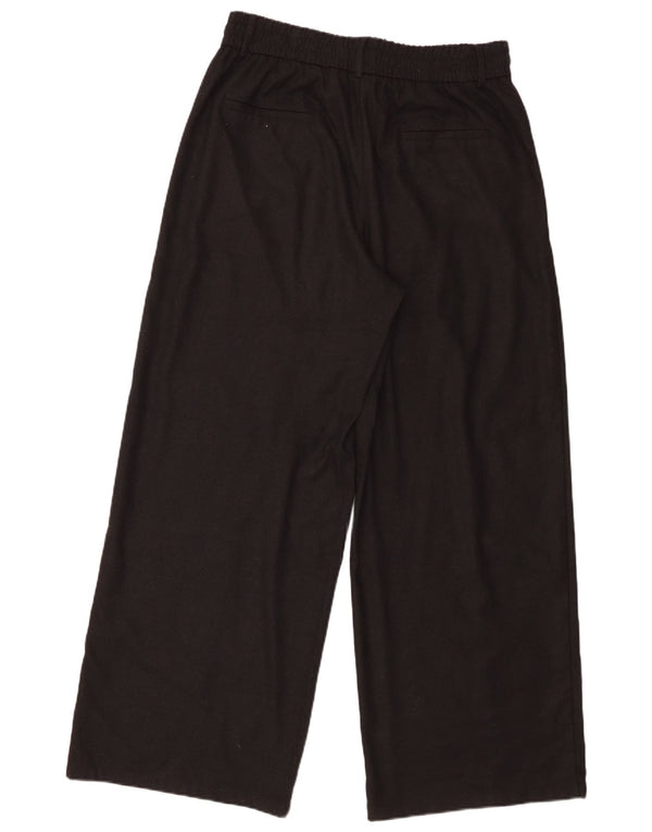 Zara Mujer Pantalones Casuales De Pierna Ancha Grande W30 L31 Poliéster Negro