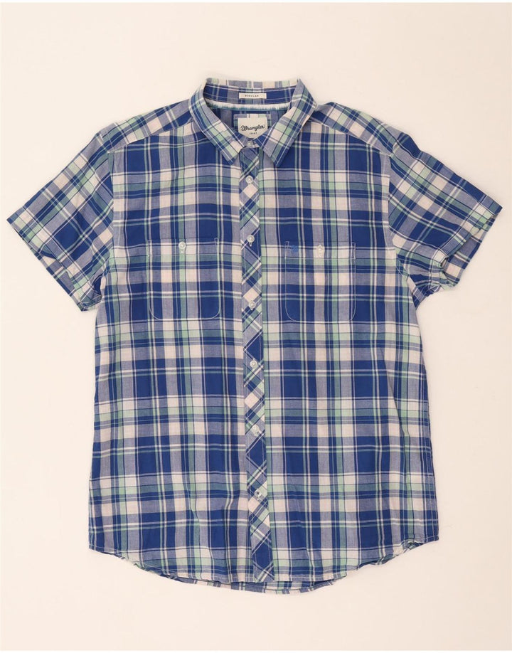 Wrangler Camisa De Manga Corta Regular Fit Para Hombre Algodón A Cuadros Azul Grande