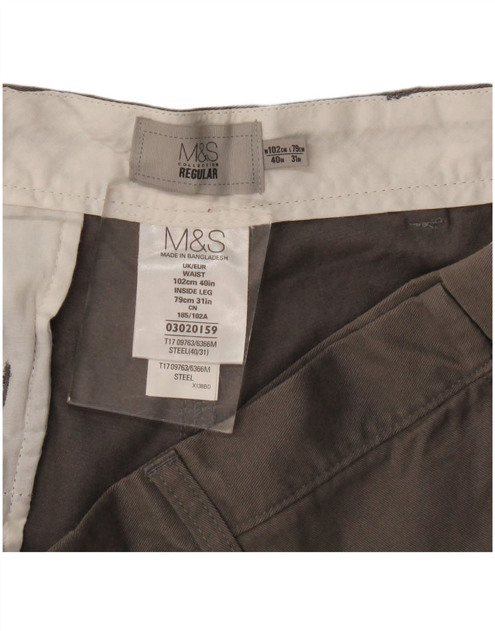 Marks & Spencer Pantalón chino de corte regular para hombre W40 L31 Algodón gris