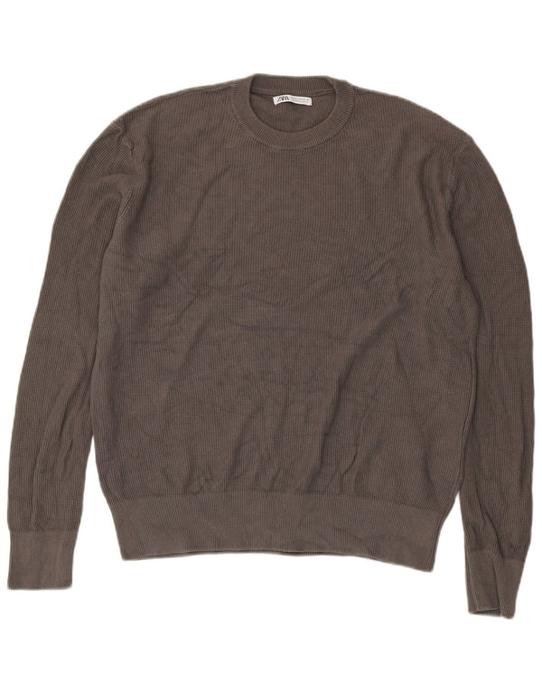 Zara Hombre Jersey Cuello Redondo Jersey Algodón Gris Medio