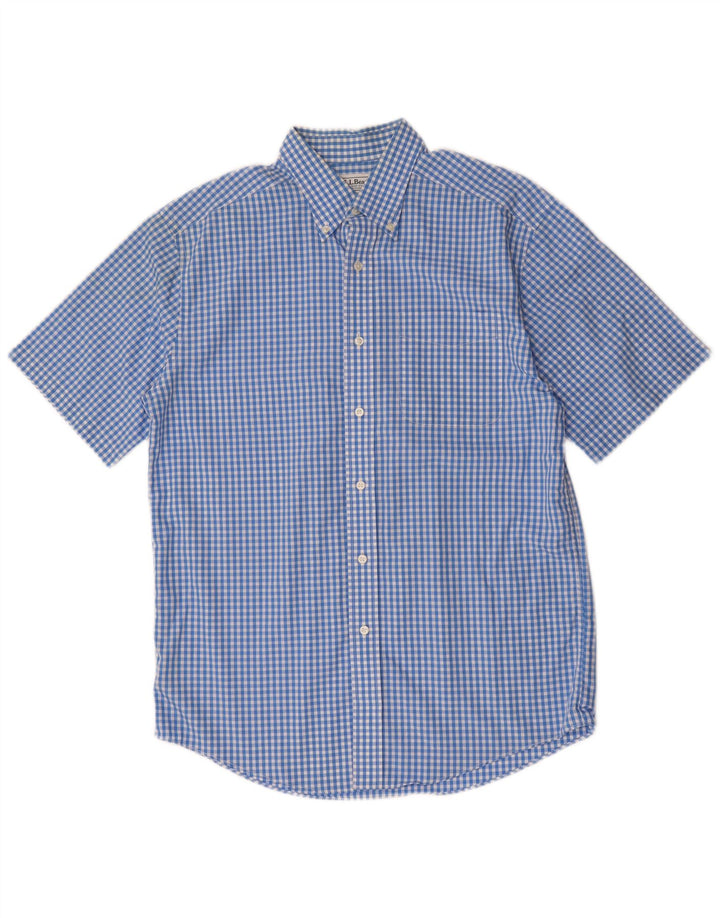 L.L.BEAN Camisa de Manga Corta de Corte Tradicional para Hombre Vichy Azul Medio