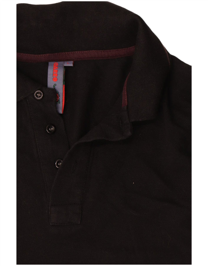 Charro Polo de manga larga para hombre grande de algodón negro