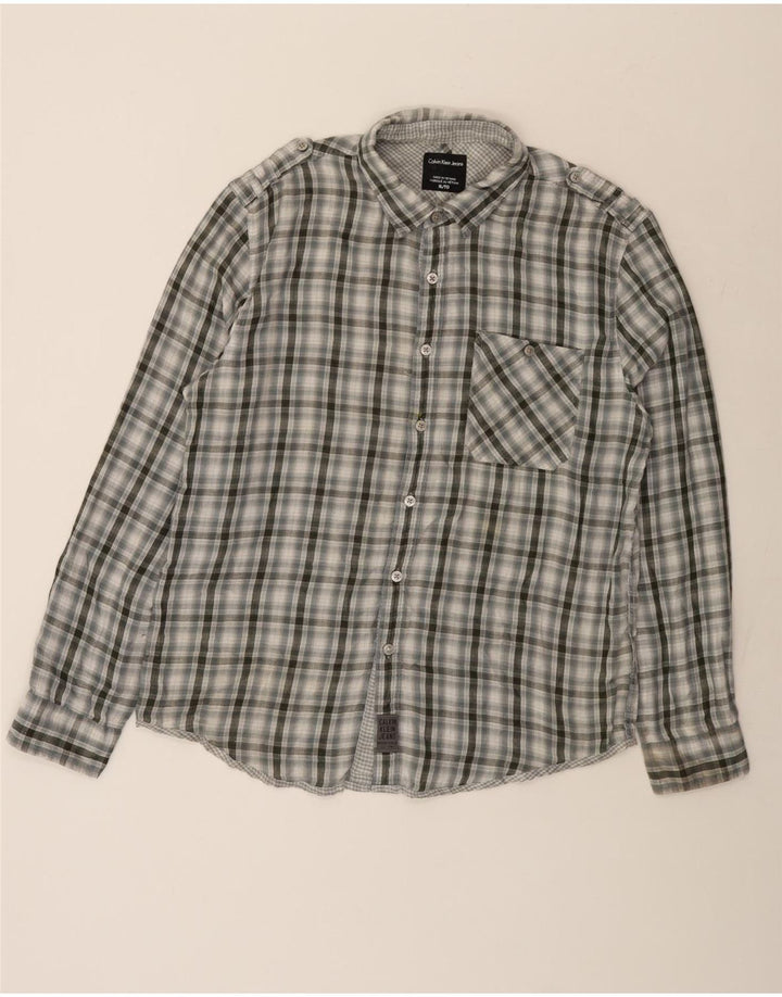 Calvin Klein Jeans Camisa militar para hombre XL Algodón a cuadros gris