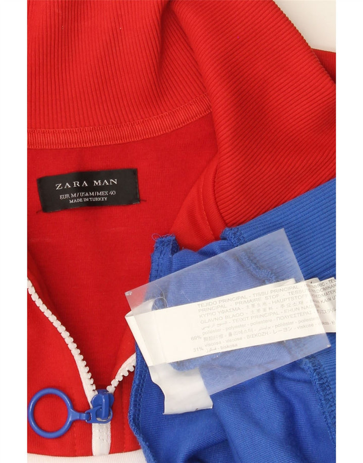 ZARA Hombre Sudadera con cremallera y cuello tipo jersey Medium Multicolor Colourblock