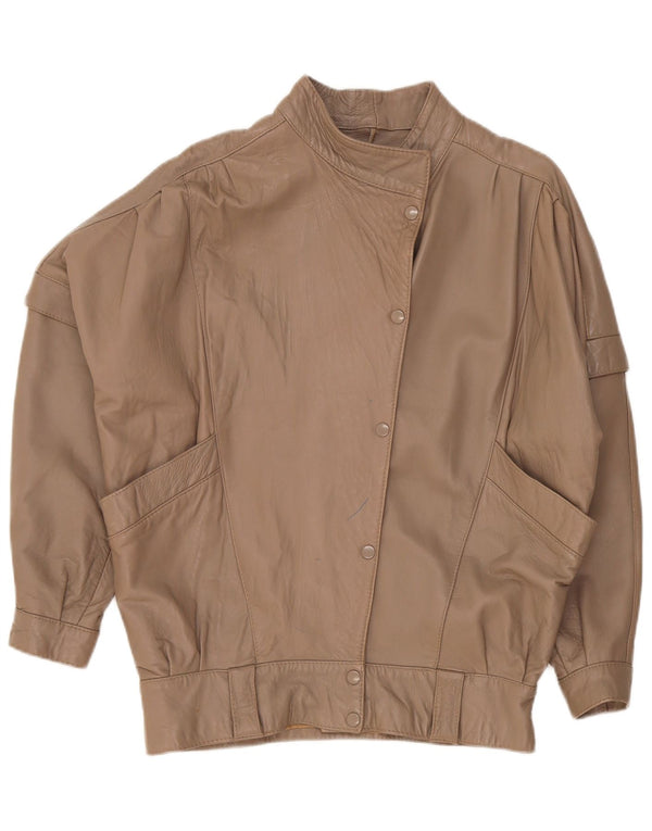Vintage mujer chaqueta de cuero de gran tamaño Reino Unido 14 marrón medio retro