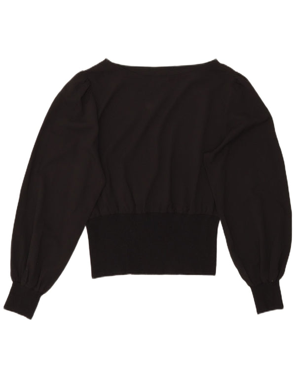 Vintage mujer crop Batwing blusa Top Reino Unido 12 Medio Negro