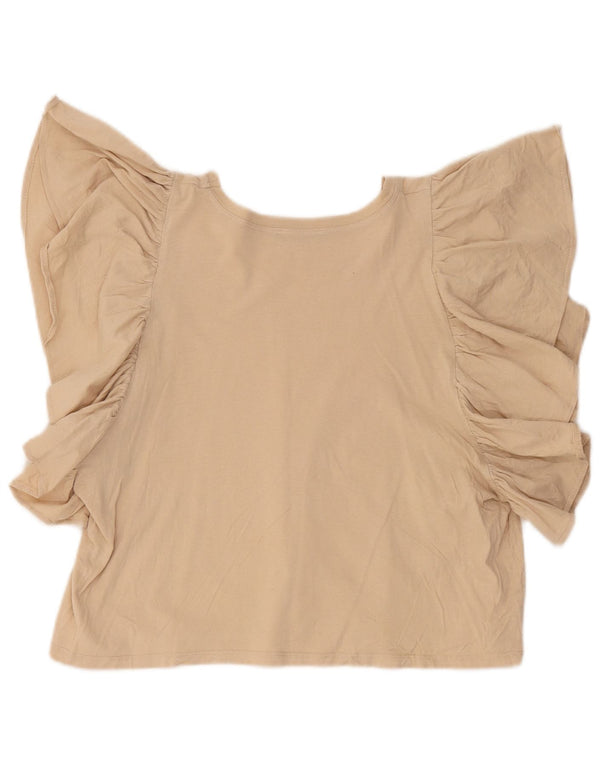 Zara Mujer Crop Batwing Blusa Top Reino Unido 44 Grande Algodón Beige