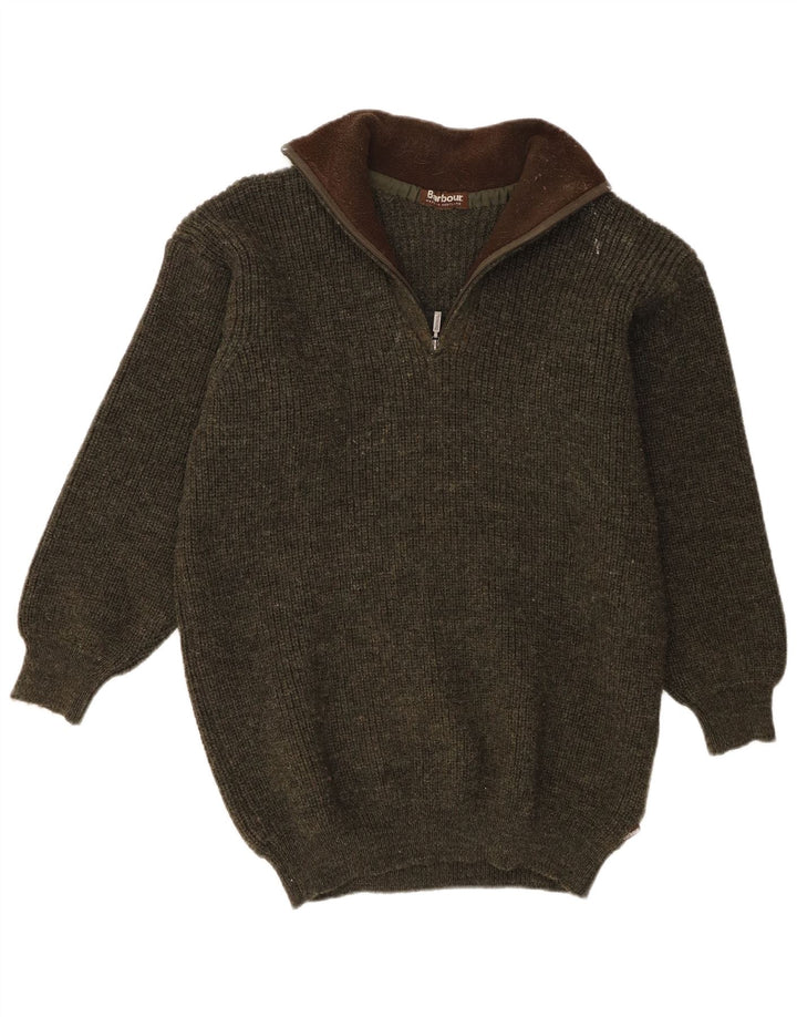Barbour Jersey De Cuello Con Cremallera Para Hombre XL Caqui Lana Nueva