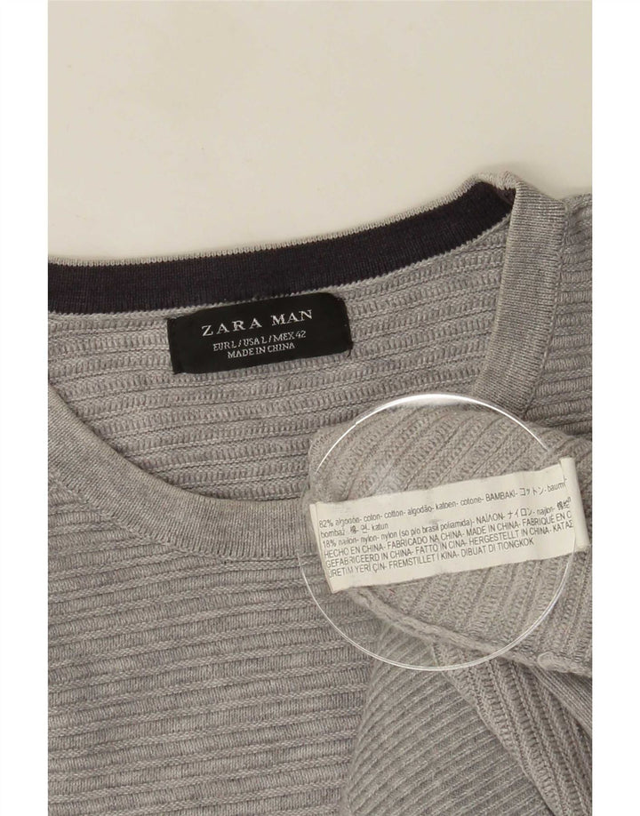 Zara Hombre Jersey De Cuello Redondo Jersey Grande Gris Algodón