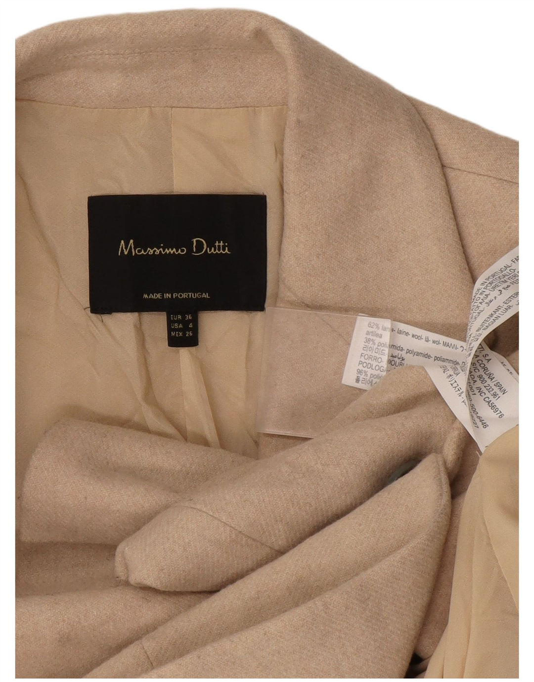 Massimo Dutti Chaqueta Blazer 1 Botón Mujer EU 36 XS Lana Beige