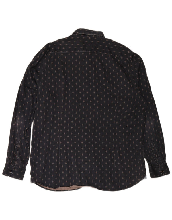 TED BAKER Camisa para hombre Talla 7 3XL Azul marino Algodón geométrico