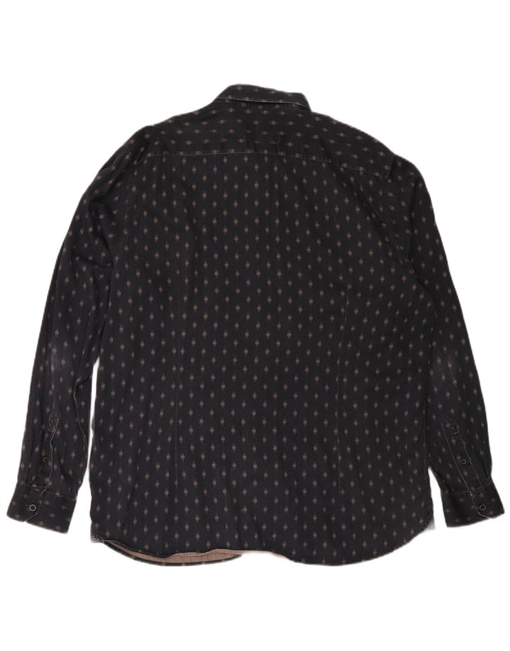 TED BAKER Camisa para hombre Talla 7 3XL Azul marino Algodón geométrico