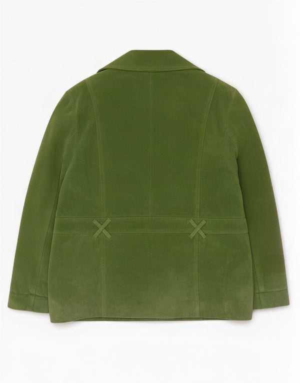 Vintage mujer 4 botones ante Blazer chaqueta Reino Unido 20 2XL cuero verde