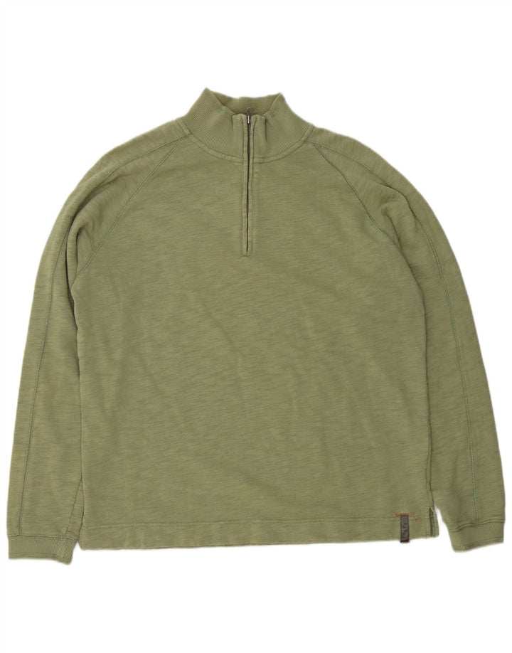 Sudadera con cuello y cremallera para hombre de White Stuff, jersey de algodón moteado en verde medio