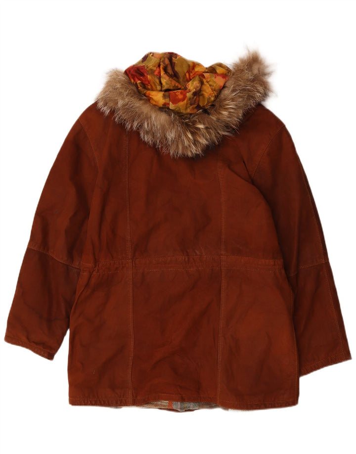 Vintage mujer chaqueta de ante con capucha IT 42 cuero marrón medio