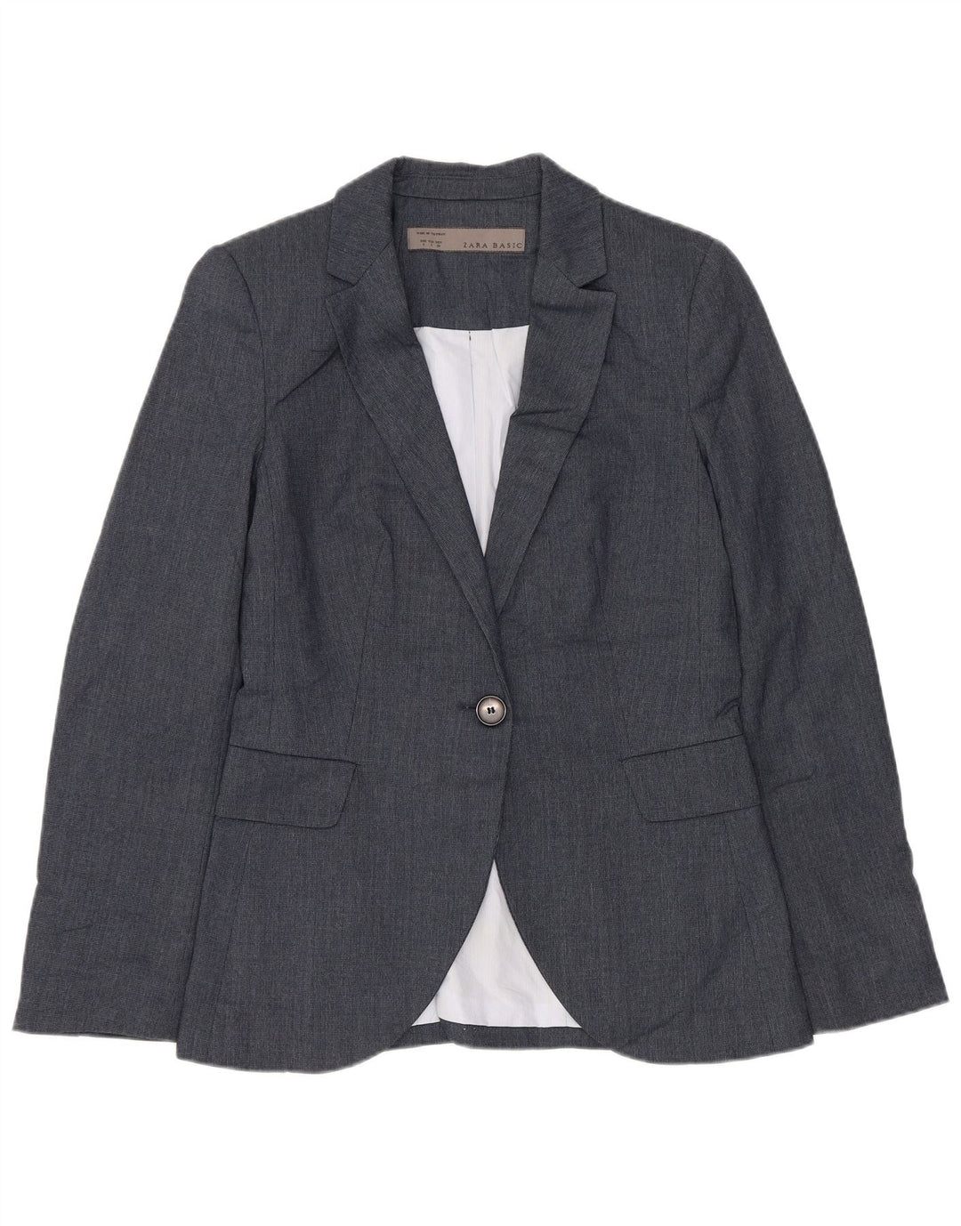 Zara Mujer Chaqueta Blazer De 1 Botón UK 10 Small Poliéster Azul Marino