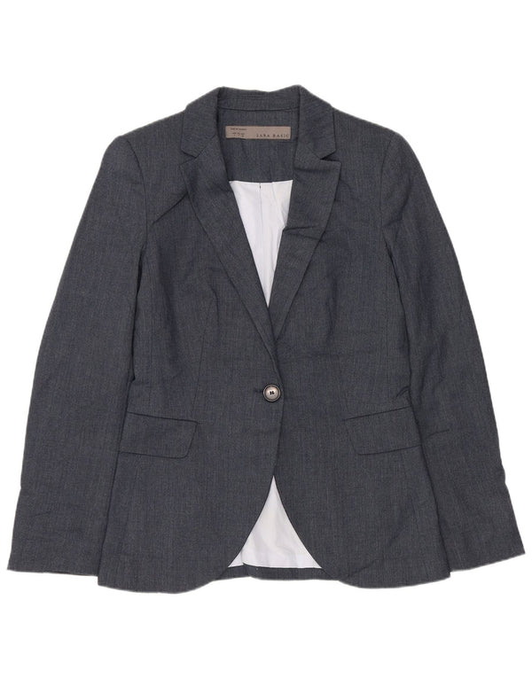 Zara Mujer Chaqueta Blazer De 1 Botón UK 10 Small Poliéster Azul Marino