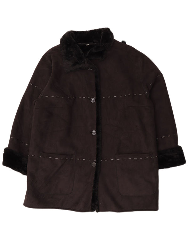 Vintage mujer Sherpa chaqueta Reino Unido 26 5XL acrílico negro