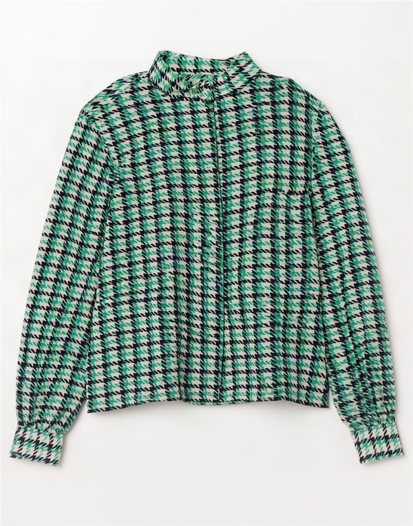 Vintage mujer camisa blusa Reino Unido 12 pata de gallo verde medio