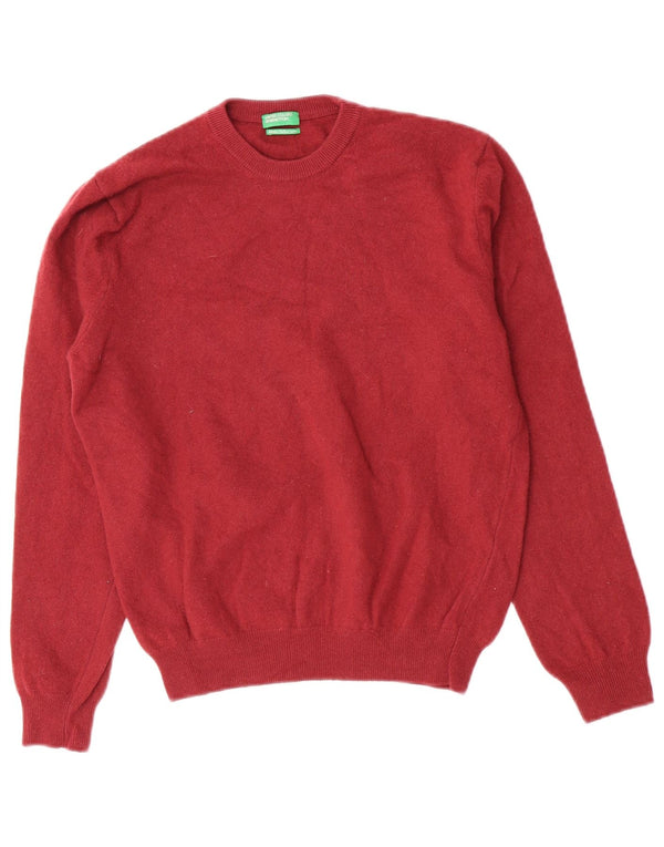 Benetton Jersey Corto Con Cuello Redondo Para Mujer UK 42 Medium Borgoña