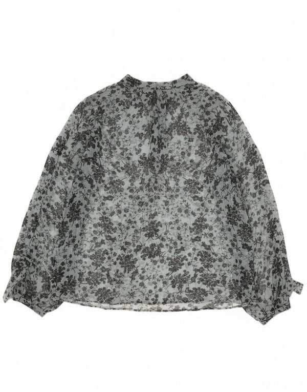 Zara Blusa de manga larga transparente para mujer UK 44 Azul medio Floral