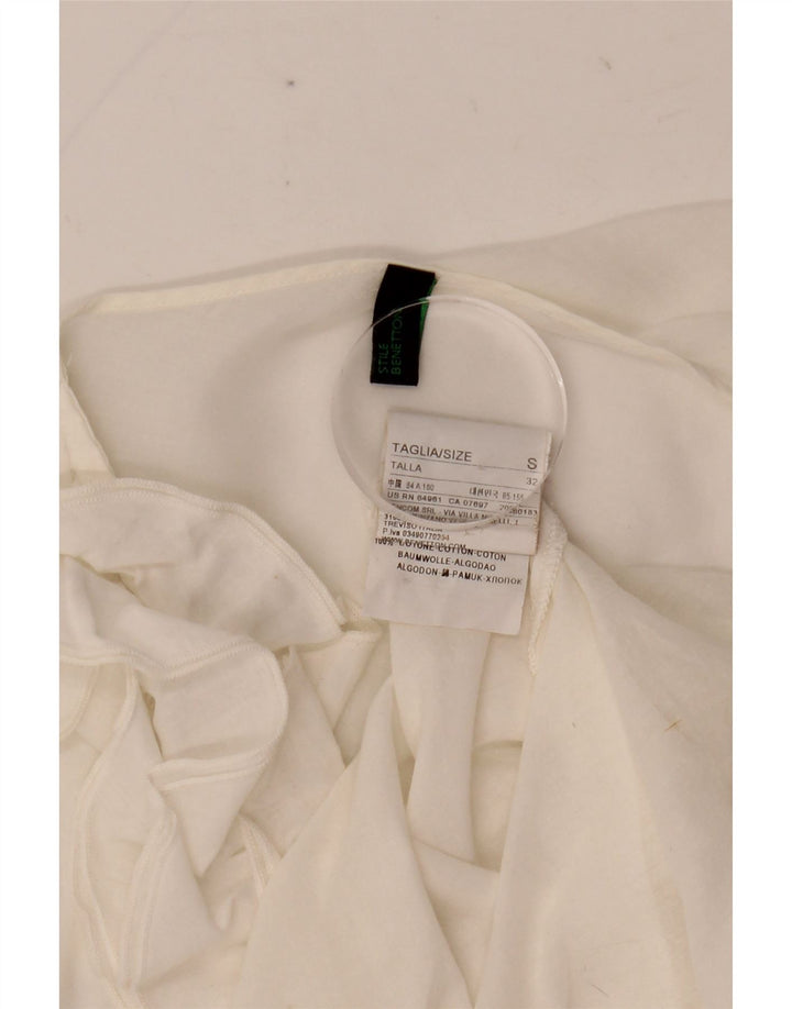 Benetton Blusa De Mujer Con Volantes En La Parte Delantera UK 40 Small De Algodón Blanco Roto