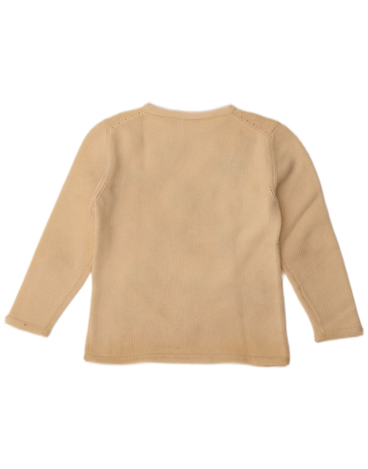 Vintage mujer cuello redondo jersey suéter Reino Unido 14 medio apagado blanco floral