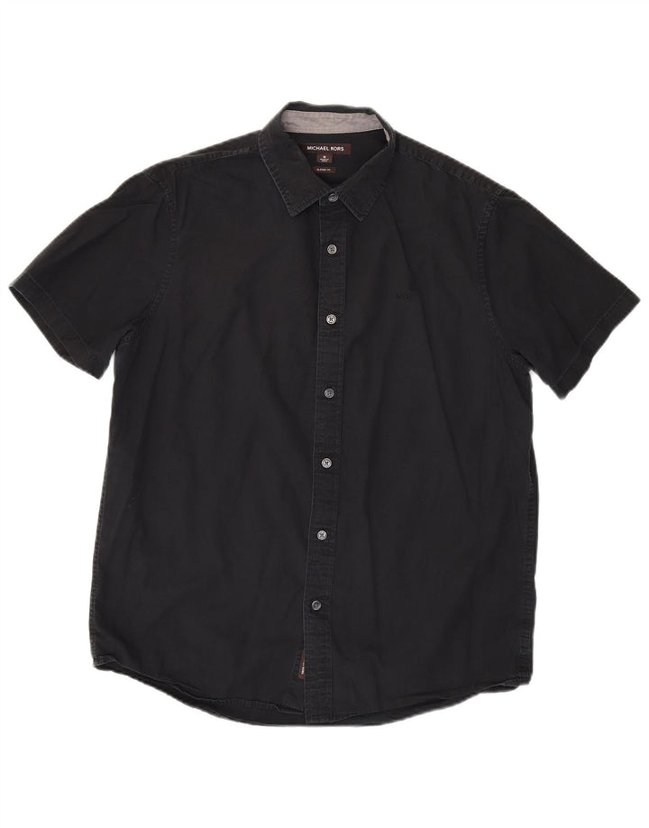 Michael Kors Camisa de manga corta de ajuste clásico para hombre, talla mediana, negra