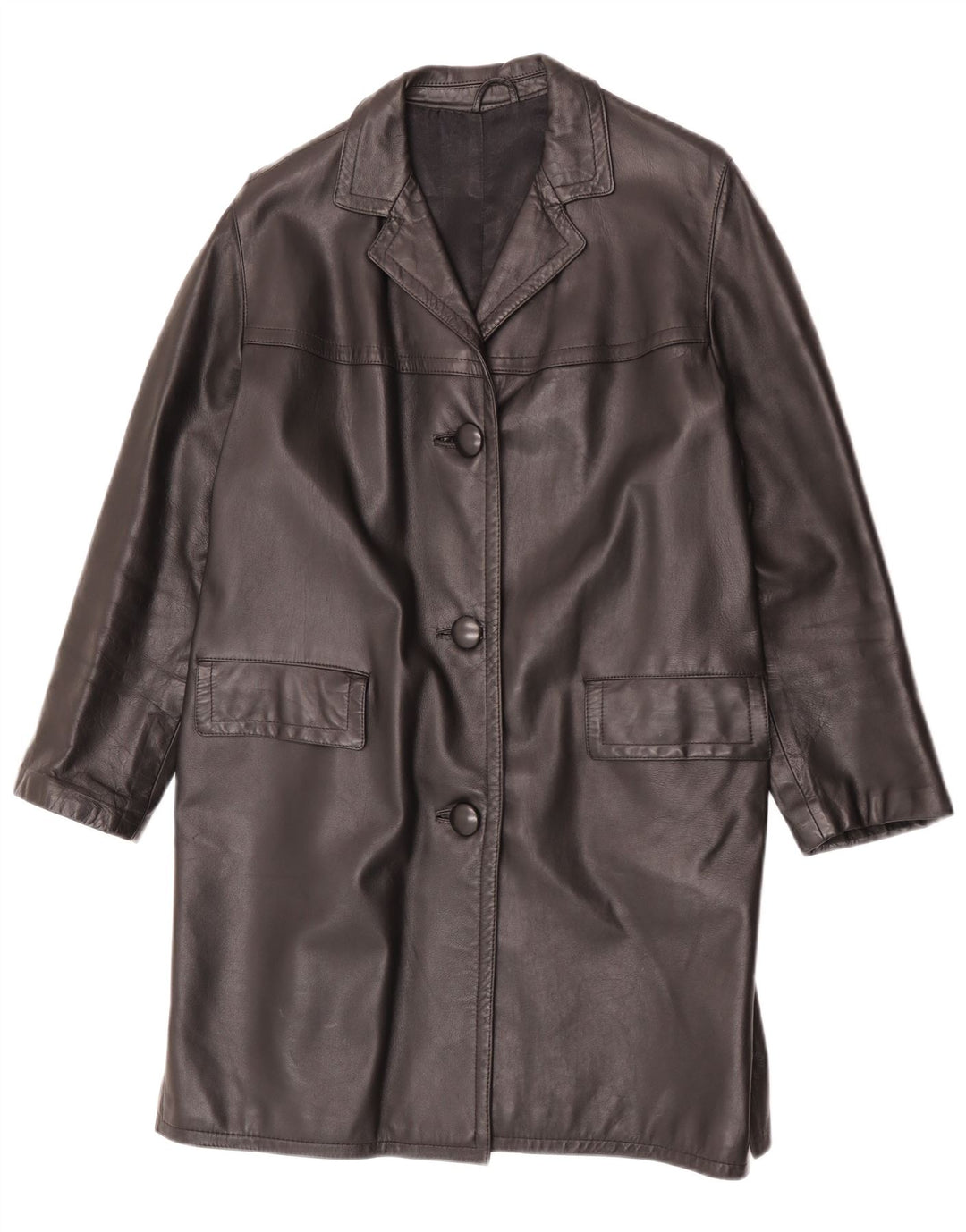 Vintage mujer cuero abrigo Reino Unido 14 medio negro