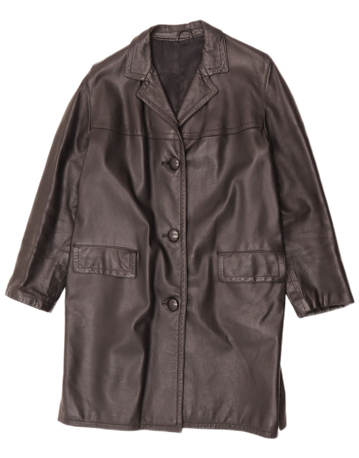 Vintage mujer cuero abrigo Reino Unido 14 medio negro