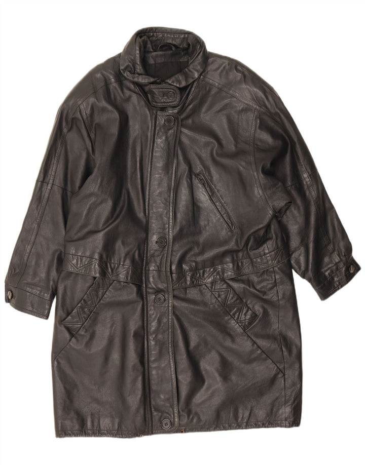 Vintage mujer cuero abrigo Reino Unido 20 2XL cuero negro
