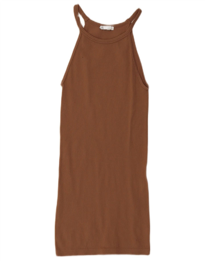 Zara Mujer Mini Vestido Halter UK 4 XS Marrón