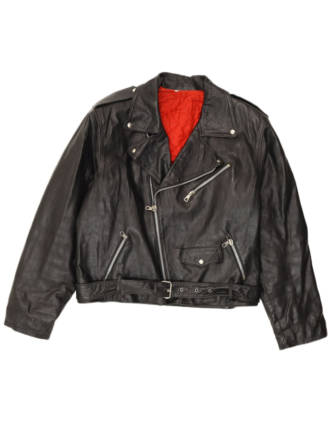 VINTAGE Chaqueta biker de cuero para hombre IT 54 XL Black Biker