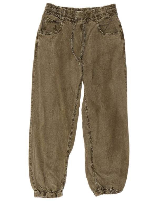 Zara Mujer Joggers Vaqueros Recortados Pequeño W26 L25 Viscosa Caqui