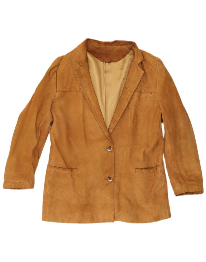 Vintage mujer 2 botones ante Blazer chaqueta Reino Unido 12 marrón medio