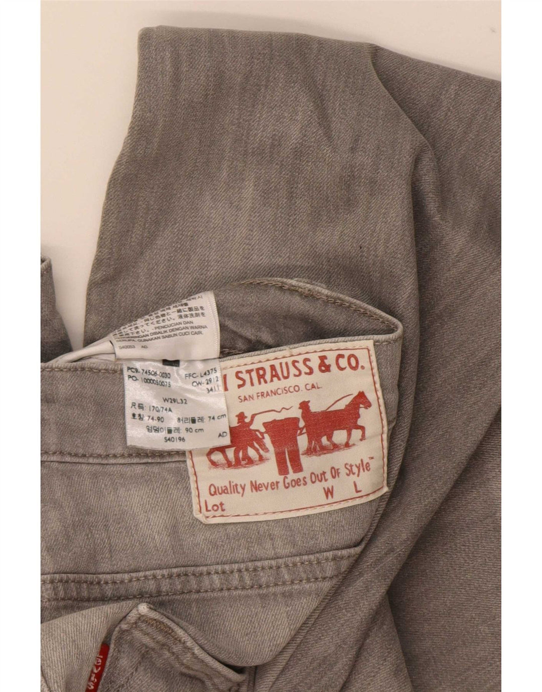 Vaqueros rectos Levi's para hombre W29 L32 Algodón gris