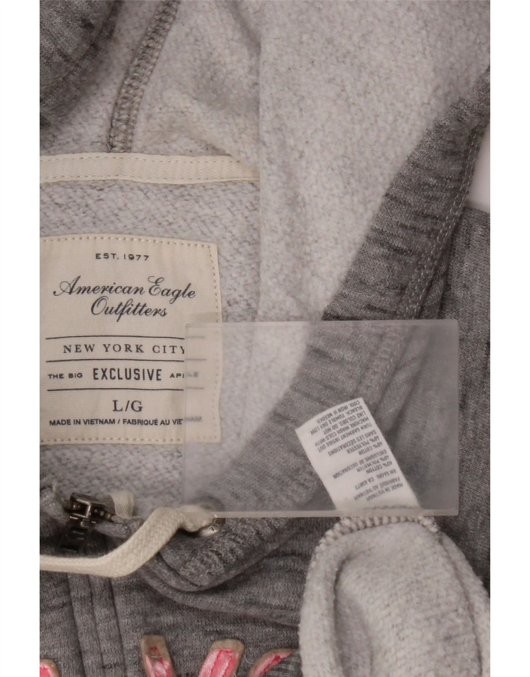 AMERICAN EAGLE Suéter con capucha y cremallera gráfica para mujer UK 40 Grande gris moteado