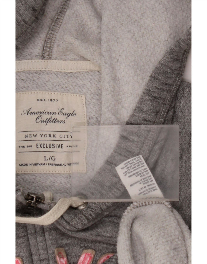 AMERICAN EAGLE Suéter con capucha y cremallera gráfica para mujer UK 40 Grande gris moteado